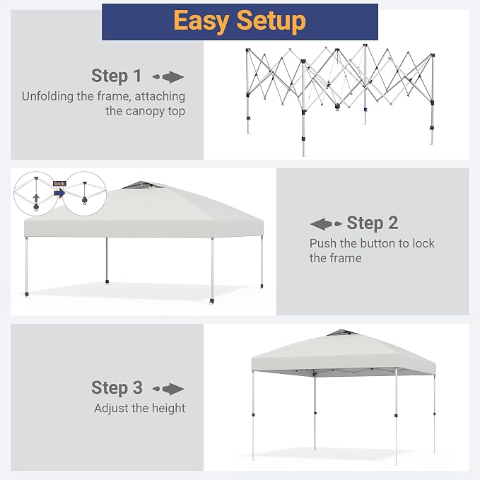 10x10 Pop Up Canopy - Instant Setup Beach Tent with Wheeled Carry Bag, 8 Sandbags & 4 Guy Lines - Portable Sun Shade for Camping, Events, Silver Coated Top, White