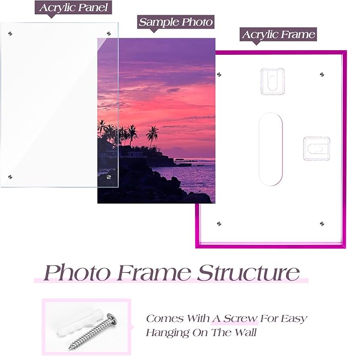 TWING 5x7 Picture Frame, Acrylic Photo Frame Self Standing Magnetic Color Floating Picture Frame Use as 5x7, 5x5, 4x6 - Horizontal and Vertical Formats for Wall and Tabletop Display, Purple, 1 Pack