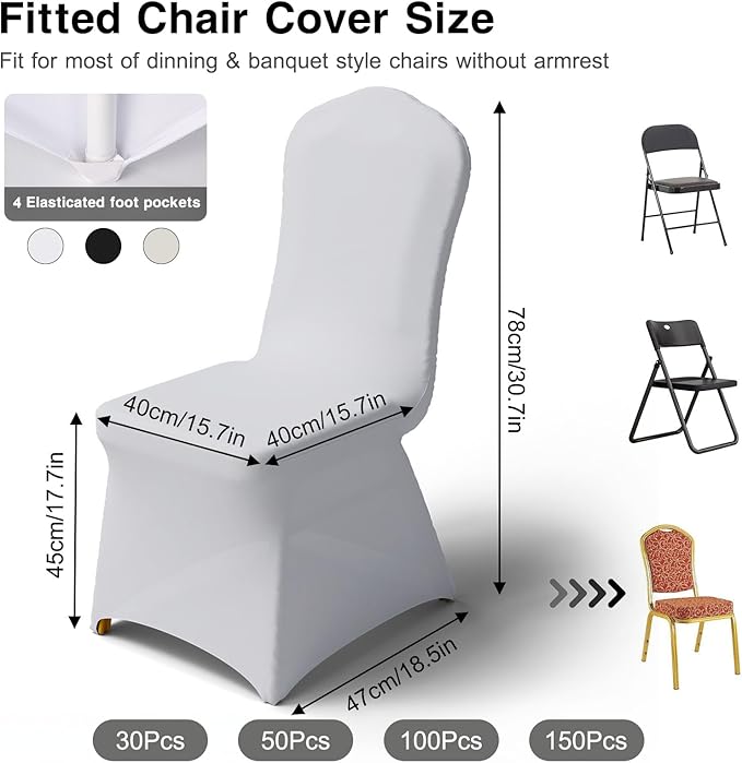 30 PCS Banquet Chair Covers for Wedding Universal Polyester Spandex Chair Cover Stretch Slipcovers for Party Dining Flat-Front Chair (White)