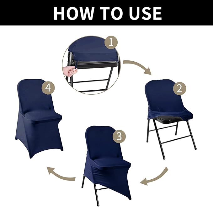 magalo 20 Pack Navy Spandex Folding Waterproof Chair Cover, Stretch Chair Cover Protector for Wedding, Party, Dining Banquet and Other Special Events