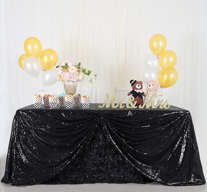 B-COOL Black Sequin Tablecloth Halloween Shimmer Tablecloth 50x80-inch Rectangular Table Overlays for Wedding Birthday Party Prom Table Decorations