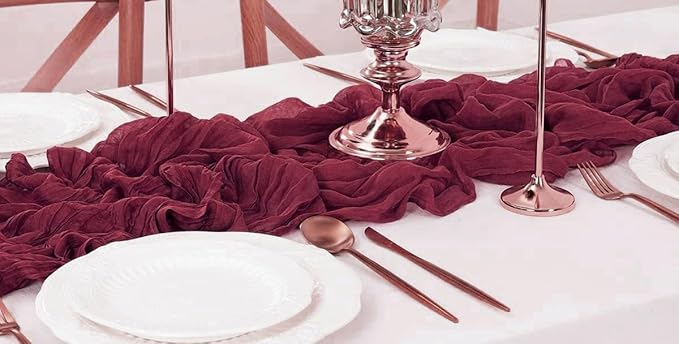 MDS Pack of 20 Cheesecloth Table Runner 35x120 Inch, 10FT Long Gauze Cheese Cloth Table Runner for Wedding Party Birthday Bridal Shower Farmhouse Garden Boho Rustic Table Decoration - Hunter Green