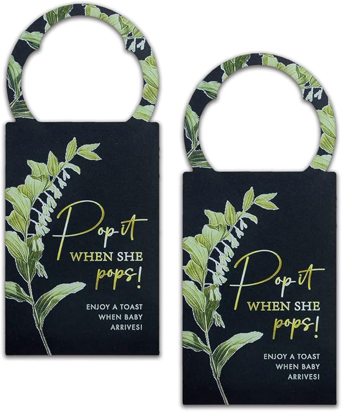 Summer-Ray 50pcs Pop it When She Pops Mini Champagne Baby Shower Tags Wine Bottle Tags (Black)