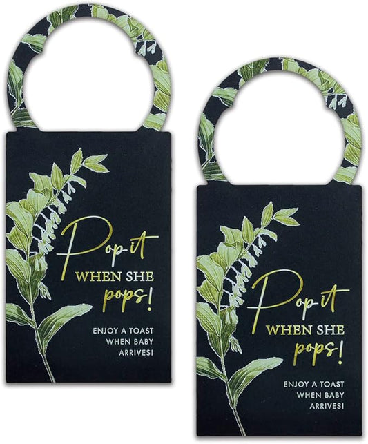 Summer-Ray 50pcs Pop it When She Pops Mini Champagne Baby Shower Tags Wine Bottle Tags (Black)