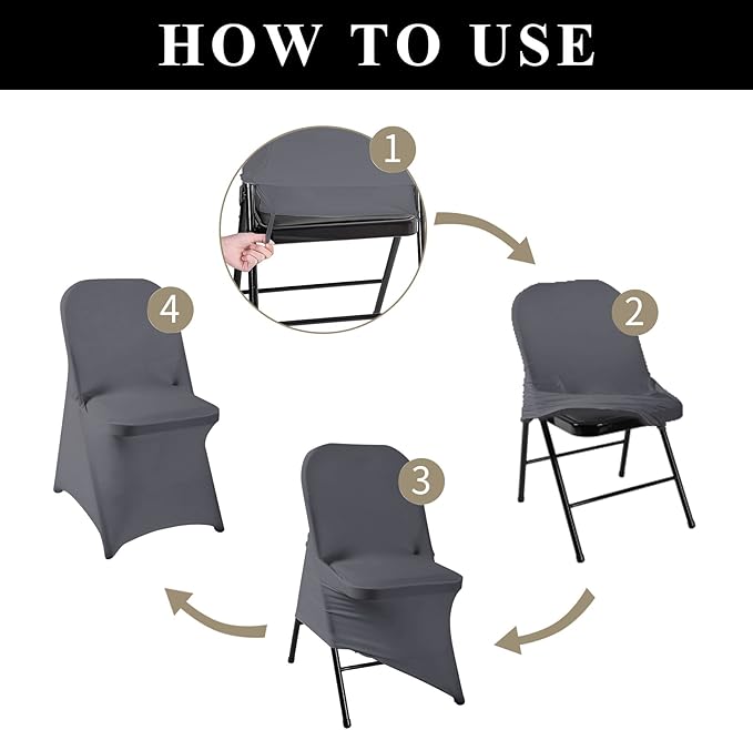 magalo 12 Pack Gray Spandex Folding Waterproof Chair Cover, Stretch Chair Cover Protector for Wedding, Party, Dining Banquet and Other Special Events