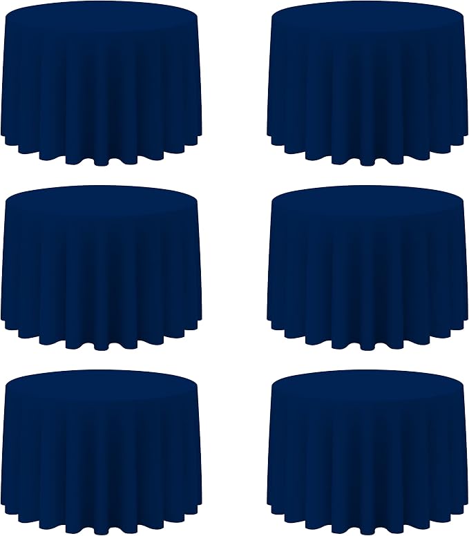 BRILLMAX 6 Pack Navy Blue Round Tablecloths 108 Inch for 48” Tables - 150 GSM Polyester Fabric, Floor Length Drop, Water, Stain & Wrinkle Resistant Cloth Cover for Wedding Reception Banquet Dining