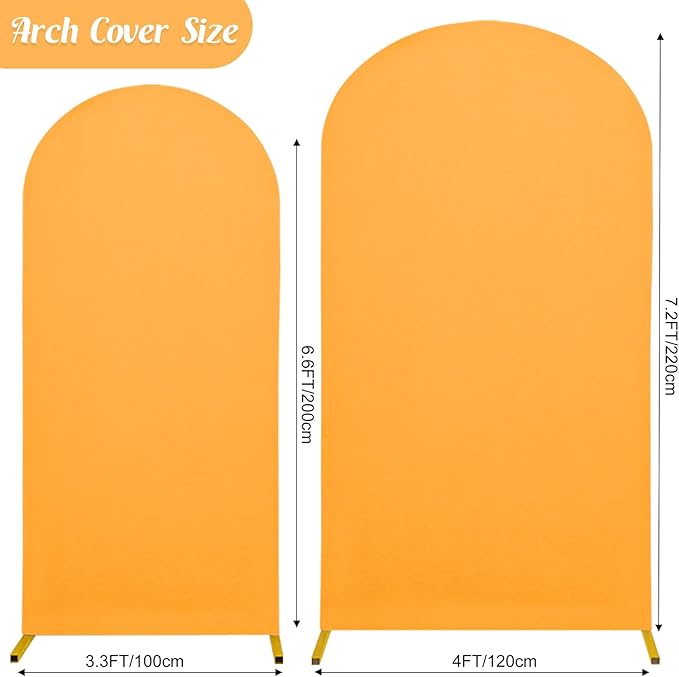 Set of 2 Gold Wedding Arch Stand Cover Round Top Spandex Fitted Arch Cover for Baptism Birthday Party Baby Shower Wedding Arch Stand Decoration（7.2FT, 6.6FT）