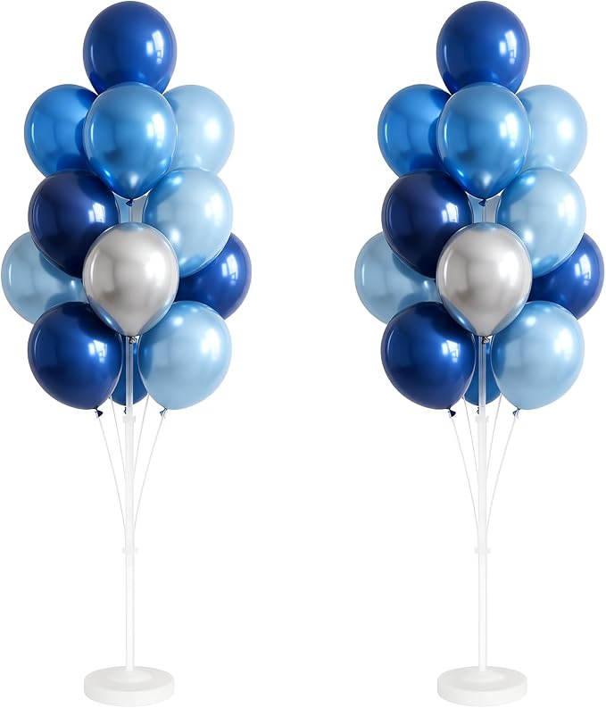 Balloon Column Stand Kit,2 Sets of Assorted Rainbow Balloon Tower Pillar with 10inch Bright Color baloon Reusable Design for Grirls Party,Birthday, Wedding,Baby Shower (Metallic Blue Sliver)