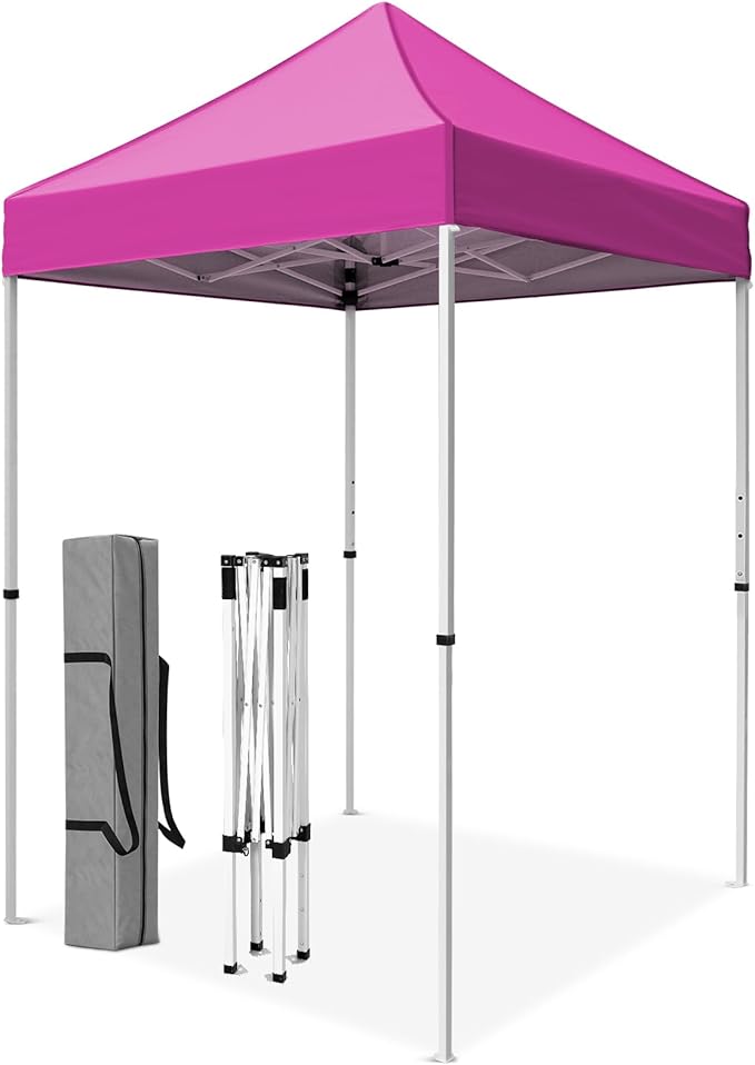 5x5 Pop Up Canopy Tent, Instant Portable Beach Canopy, Outdoor Tent with Carry Bag for Camping, Sports, Tailgating, Events, Pink