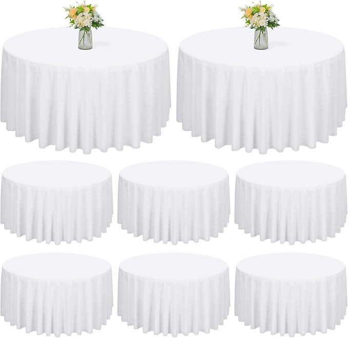 fani 8 Packs White Round Tablecloth - 90 Inch, Premium Polyester Table Cloth for Round Tables, Washable Fabric Table Covers for Wedding, Party, Banquet, Dining Tables and Camping