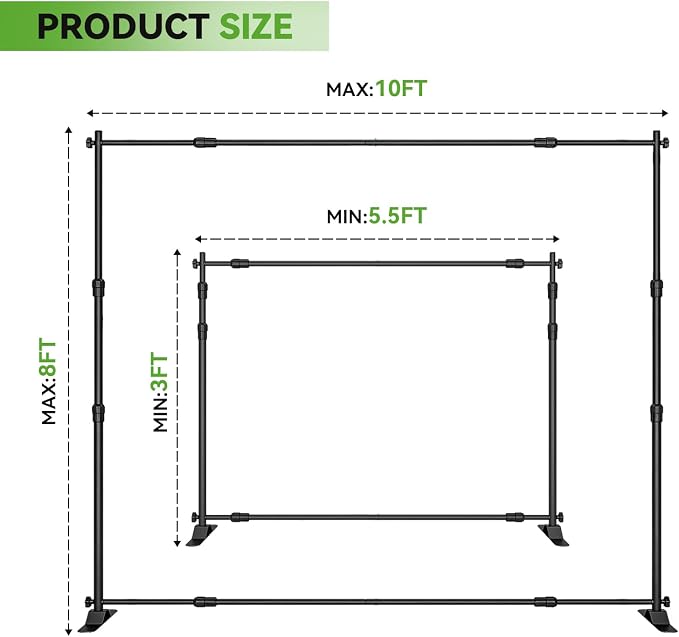 8'x10' Background Stand Backdrop Support System Set- Photo Video Muslin Studio Backdrop Stand with Carry Bag -Adjustable Backdrop Stand for Trade Show, Photography & Video