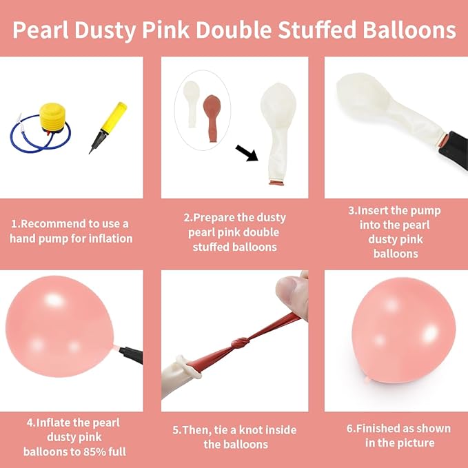 Double Stuffed Pearl Dusty Pink balloons Different Size 115Pcs 5/10/12/18 Inch Pearl Rose Blush Pink Balloon Garland Arch kit for Boho Birthday Wedding Engagement Bridal Baby Shower Party