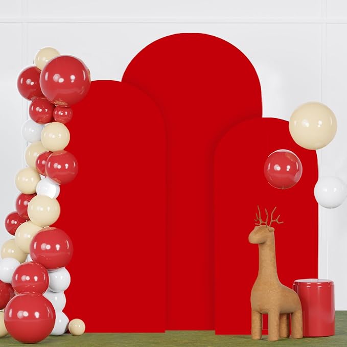 FANPROMS Arch Covers Set of 3 Red Arch Cover 5FT 6FT 7FT Fitted Spandex Arch Cover for Arch Stand Covering Chiara Arch Cover Stretchy Fabric for Wedding Banquet Decoration