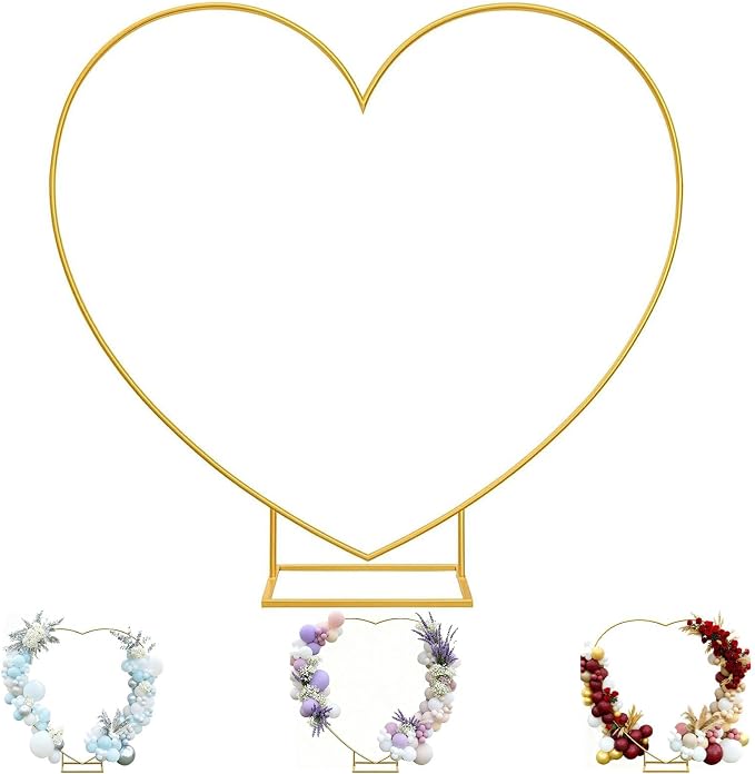 6.7 Ft Heart Arch Stand for Proposal, Heavy Duty Gold Metal Heart Shape Wedding Arch Photo Backdrop Stand– Supplies for Wedding, Valentine's Day, Engagement and Birthday Party (Gold)
