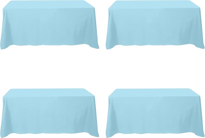 BRILLMAX 4 Pack Light Blue Tablecloths 90 x 132 Inch for 6ft Rectangle Tables - 150 GSM Polyester Fabric, Floor Length Drop, Water, Stain & Wrinkle Resistant Cloth Cover for Wedding Reception Banquet