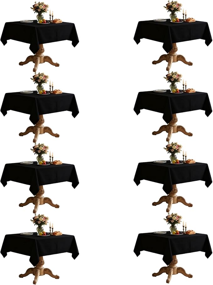 8 Pack Black Square Tablecloth 60x60 Inch Table Cloth for Square Tables, Wrinkle Resistant Washable Polyester Fabric for Dining Banquet Wedding Party