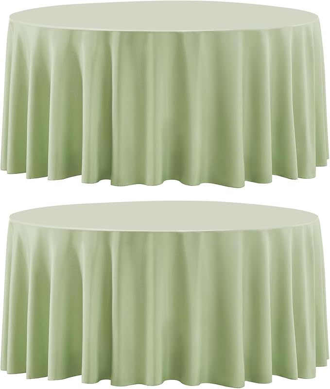 Round Tablecloth 2 Pack 90 Inch Sage Green Tablecloths Washable Decorative Linen Polyester Table Clothes Cover for Dining Table Banquets Buffet Parties and Wedding