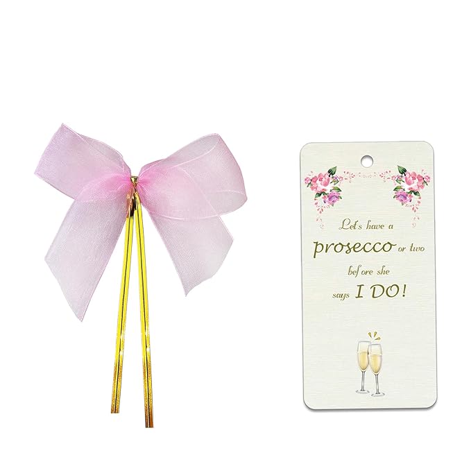 Prosecco Hen Party Tags, Hen Do Favor Tags, Hen Do Prosecco Bottle Labels, Bachelorette Spa Party Drink Goodie Bags Supplies with Pink Bows (Set of 30)