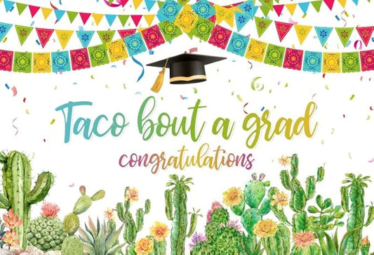 Mexican Fiesta Taco Bout a Grad Cactus Backdrop for Boy Girl Congrads Grad Graduation Class of 2025 Banner Birthday Party Supplies Decorations Photoshoot Photo Shoot Studio Props 7x5ft