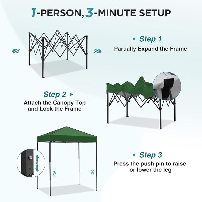 EAGLE PEAK 6x4 Instant Pop Up Canopy Tent, Straight Leg Sun Shelter, Portable Canopy with Carry Bag for Camping, Beach & Sports, Green