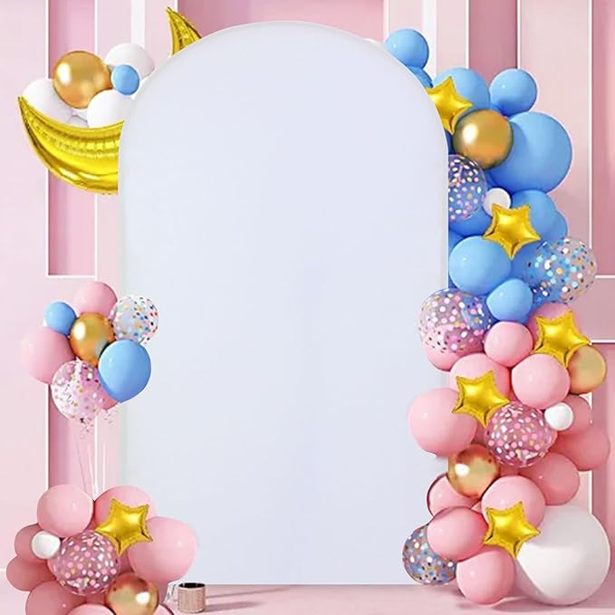 FANPROMS 6FT Wedding Arch Cover White 2-Sided Arch Cover Backdrop Fabric Spandex Arch Backdrop Cover for Chiara Round Top Arch Frame Stretchy Arch Stand Cover for Baby Shower Balloon Party Decoration