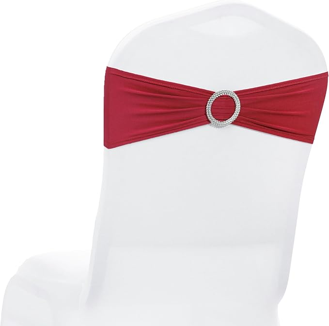 MDS Pack of 10 Spandex Chair Sashes Bow Premium Stretch Chair Cover Band with Buckle Slider Universal fits Elastic Dining Chair Ties for Wedding Party Banquet Events Decoration - Apple Red