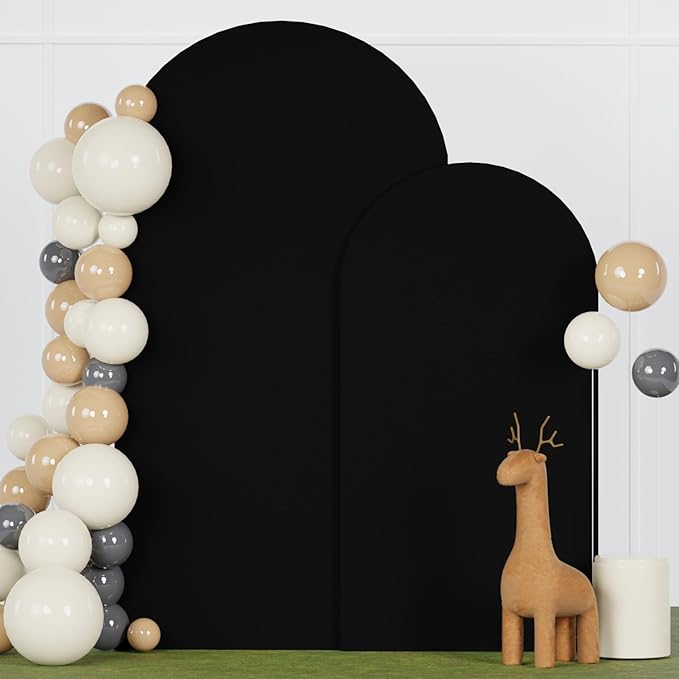 FANPROMS Wedding Arch Cover Black Arch Cover 6FT 7.2FT Spandex Arch Backdrop Cover Set of 2 Chiara Arch Backdrop Stand Cover Fitted Arch Frame Cover Garland Arch Stand Cover for Anniversary Party