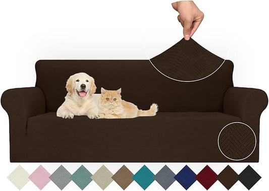 JIVINER Stretch Oversized Sofa Covers 1 Piece 4 Seater Couch Covers Jacquard Universal Sofa Slipcovers for Extra Large Funiture Protector for Kids, Pets (X Large, Coffee Rhomb)