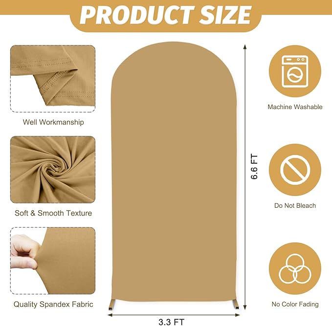 MODFUNS Khaki Wedding Arch Cover 6.6ft Balloon Arch Covers Spandex Arch Stand Cover Stretchy Arch Covers Chiara Arch Cover Double Sided Arch Backdrop Cover for Birthday Party Celebration Decor