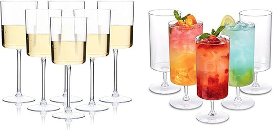 Ciaell 6 Pack Plastic Wine Glasses - 12 Pack Clear Plastic Wine Goblets
