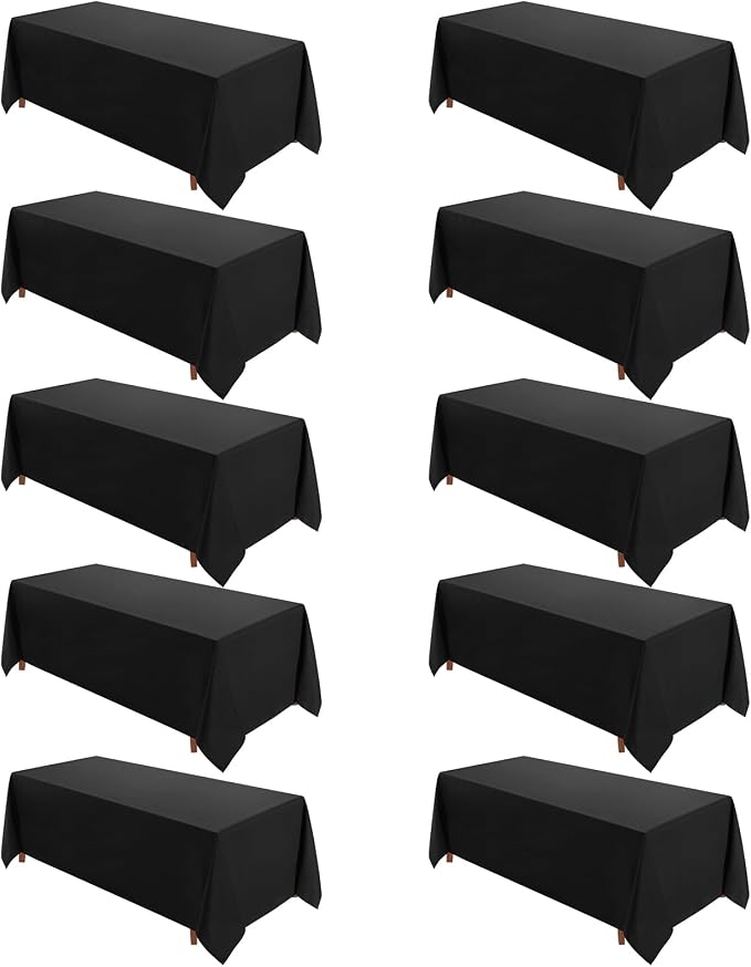 VidaFete Table Cloth 10 Pack 90 * 156inch Rectangle Tablecloth Polyester, Stain Wrinkle Resistant Polyester Dining Table Cover for Kitchen Dinning Party Wedding Rectangular Tabletop Decoration(Black)
