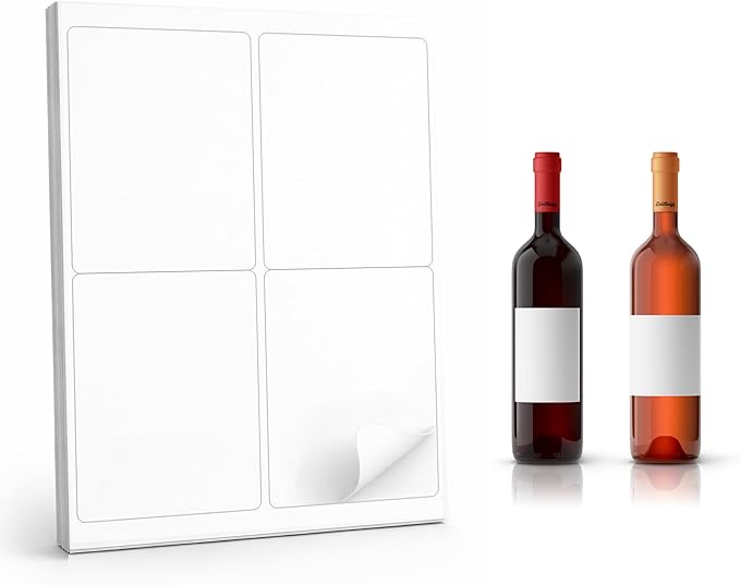 Labels for Wine Bottles, 4x5 inches, Waterproof White Vinyl for Inkjet Printers (Waterproof White for Laser, 40 Labels)