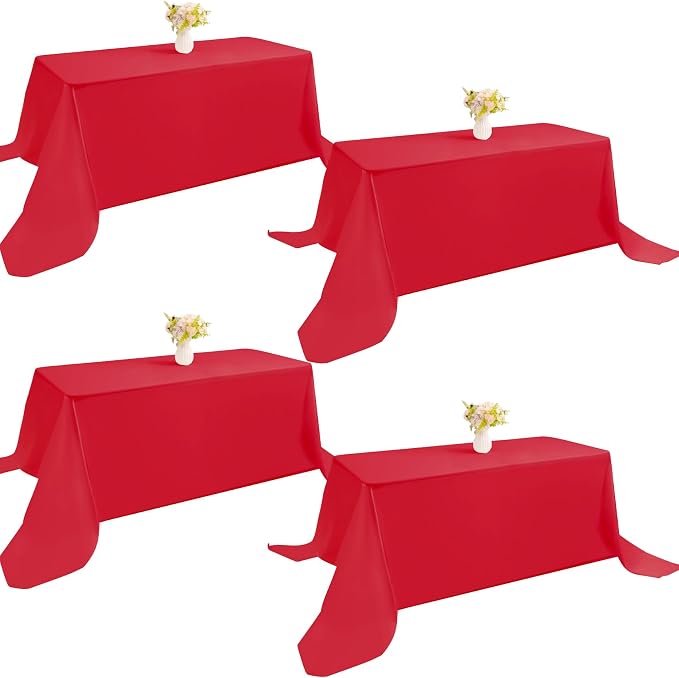 4 Pack Rectangle Tablecloth 90x132Inch Red Washable Polyester Table Cover for Wedding Dining Table Buffet Parties Banquet Decoration（Red）