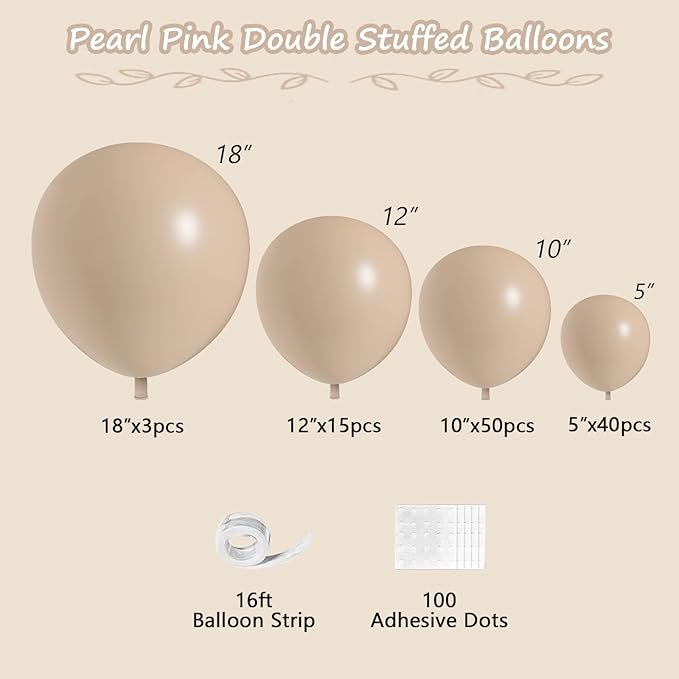 108Pcs Nude Beige Double Stuffed Balloons Different Size, 18/12/10/5 inch Tan Apricot Nude Balloons Garland Arch kit for Boho Baby Shower Birthday Gender Reveal Neutral Baby Shower Party