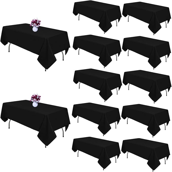 12 Packs Black Tablecloths 60x102 Inch Fabric Rectangular Tablecloths for 6 Foot Rectangle Tables, Wrinkle Resistant Polyester Washable Table Cloth Rectangle Table for Wedding Party