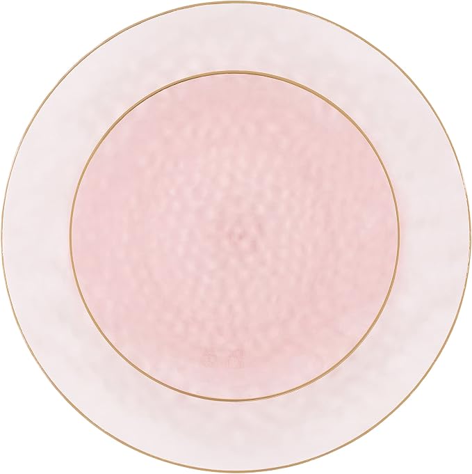 PLASTICPRO 64 Piece Combo Plates Set includes 32-7'' inch Plates & 32-10'' inch Plate Pink Hammered Plastic Party Plate Premium heavyweight Elegant, Disposable, Tableware, Dishes,