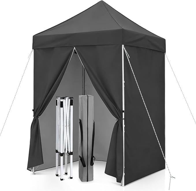 5x5 Pop Up Canopy Tent with Four Sidewalls, Instant Portable Beach Canopy, Outdoor Tent with Carry Bag for Camping, Sports, Tailgating, Events, Gray