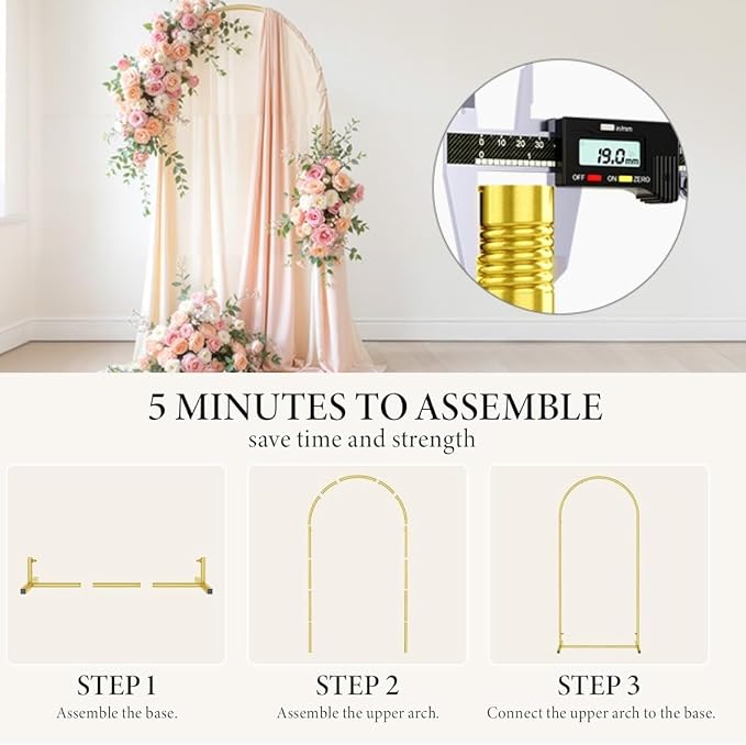 7.2FT Metal Arch Backdrop Stand and White Arch Cover, Wedding Backdrop Stand with Cover, Gold Wedding Arches for Ceremony Baby Shower Birthday Parties Graduation Decoration