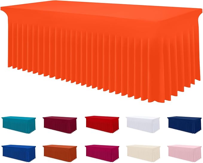 Smiry Spandex Tablecloth, Elastic Fitted Stretch Tablecloth for 8FT Rectangle Tables, Waterproof Washable Table Cover Skirt for Outdoor, Wedding, Banquet & Parties (Orange, 96Lx30Wx30H Inch)