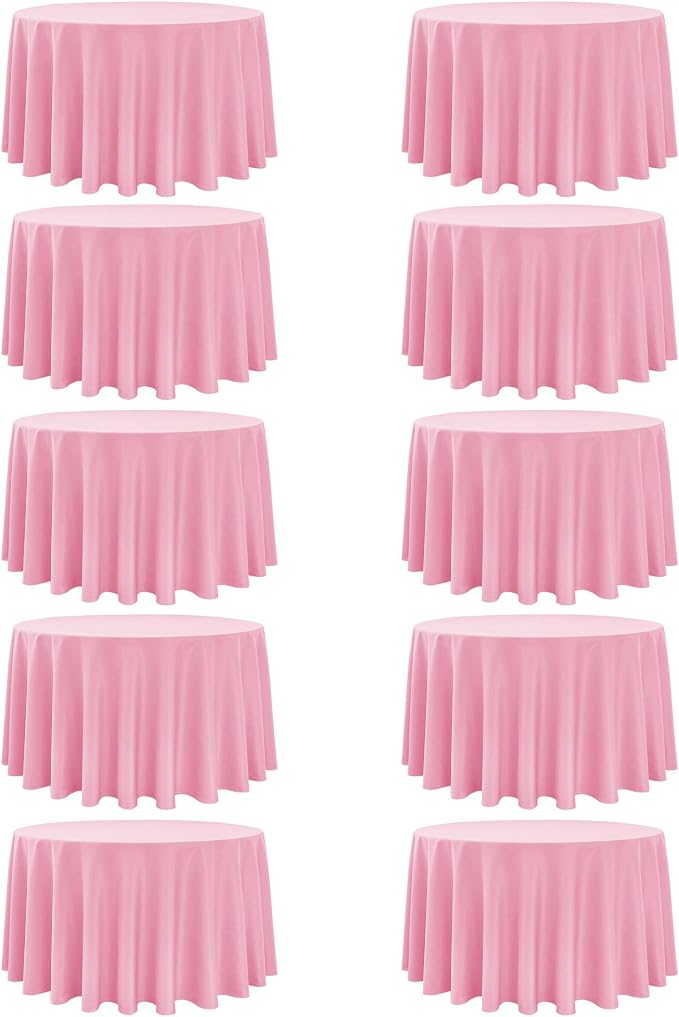 10-Pack Pink Round Tablecloths, 108 Inches, Stain-Resistant Polyester for 4-5 Ft Round Tables - Washable Table Covers for Weddings, Banquets, Birthday Parties, Events