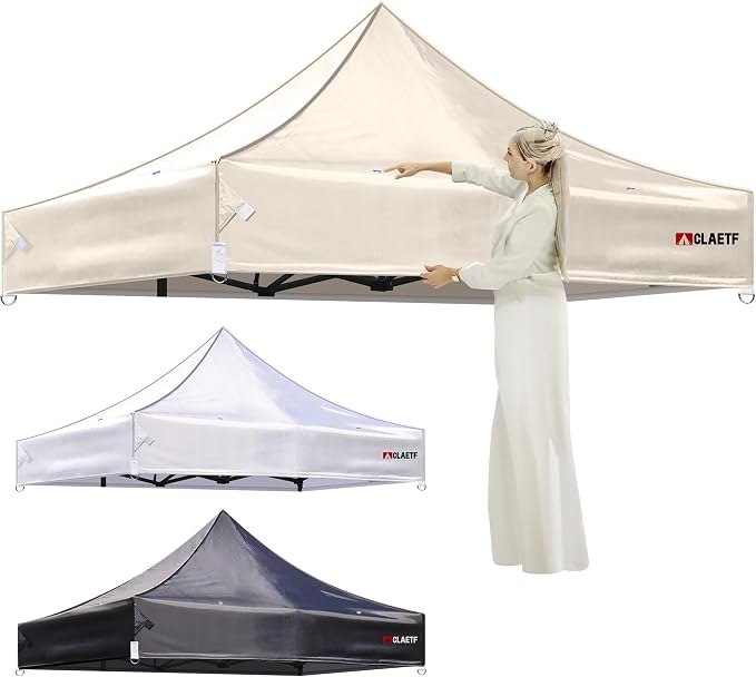 10x10ft Replacement Canopy Top-Heavy-Duty 500D 2500mm Waterproof & UPF 50+ UV Tent Cover with 8 Drainage Holes,Reinforced Straps for Camping,Trade Shows(Frame Not Included-Khaki)