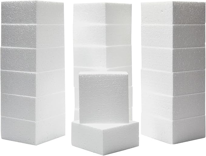 20 Pack Foam Blocks for Crafts, Polystyrene Brick Rectangles for Floral Arrangements, Art Supplies (White, 4 x 4 x 2 in)