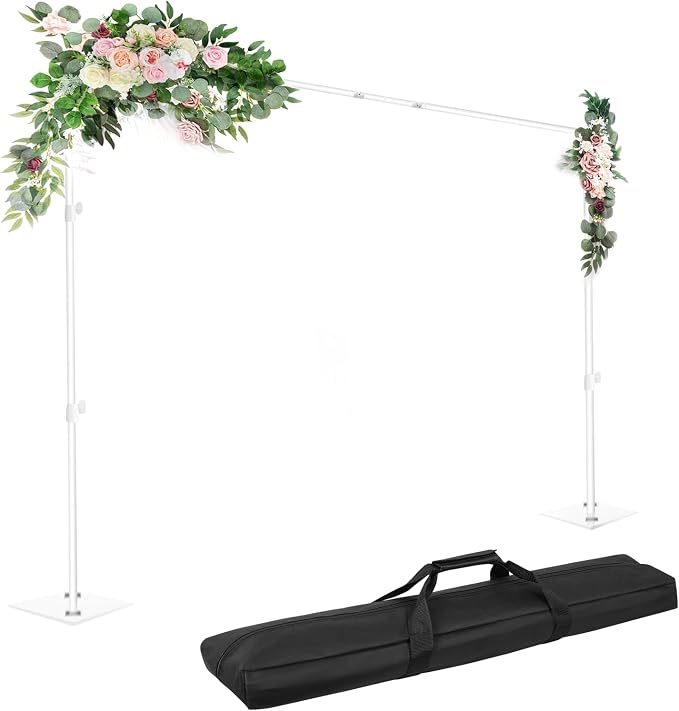 EMART Backdrop Stand, 8.5x10ft Width Adjustable Photography Background Support Poles with Heavy Duty Flat Base, Photo Metal Steel Pipe and Drape Frame Kit for Parties Birthday Wedding - White