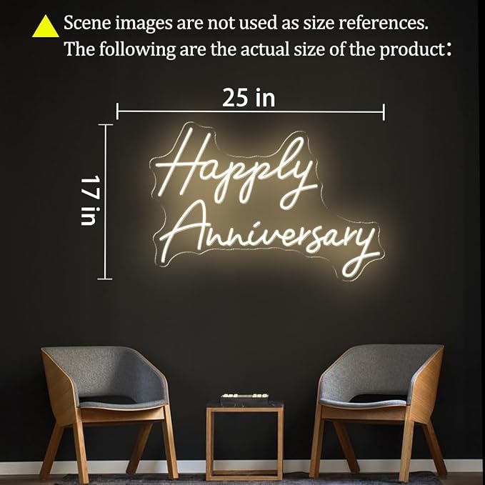 25X17" Large Happy Anniversary Neon Sign with Remote Dimmer, LED Celebratory Neon Lights Sign for Wedding Anniversary Party Wall Decor, Dimmable Light Up Sign for Livingroom, Bar, Shop, Warm White