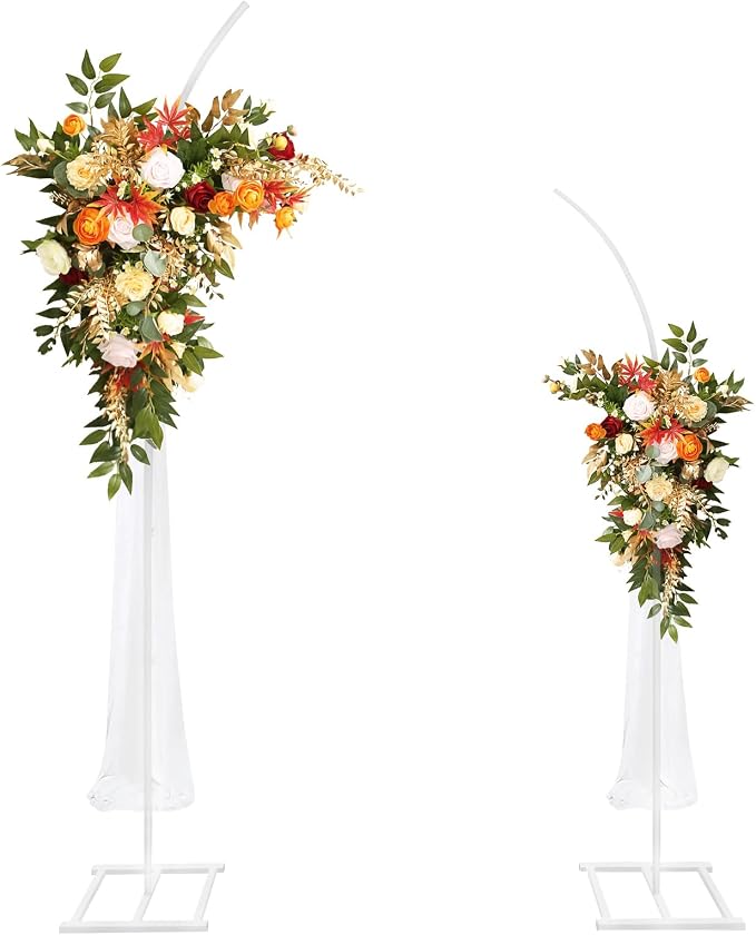 Metal Wedding Arch Stand,Set of 2 Curved Top Arch Backdrop Stand Wedding Arches for Ceremony Birthday Anniversary Baby Shower Floral Stand Background Decoration (White,7.8FT & 6.7FT)