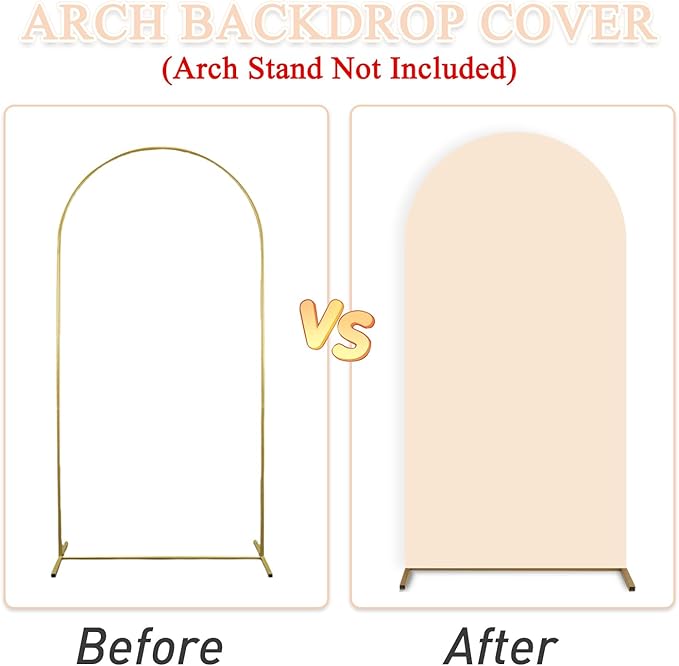Set of 2 Wedding Arch Cover 6ft 7.2ft Beige Arch Cover Chiara Backdrop Covers Spandex Fitted Arched Stand Covers Balloon Arched Covers Stretchy Backdrop for Baby Shower Party Wedding Ceremony Decor