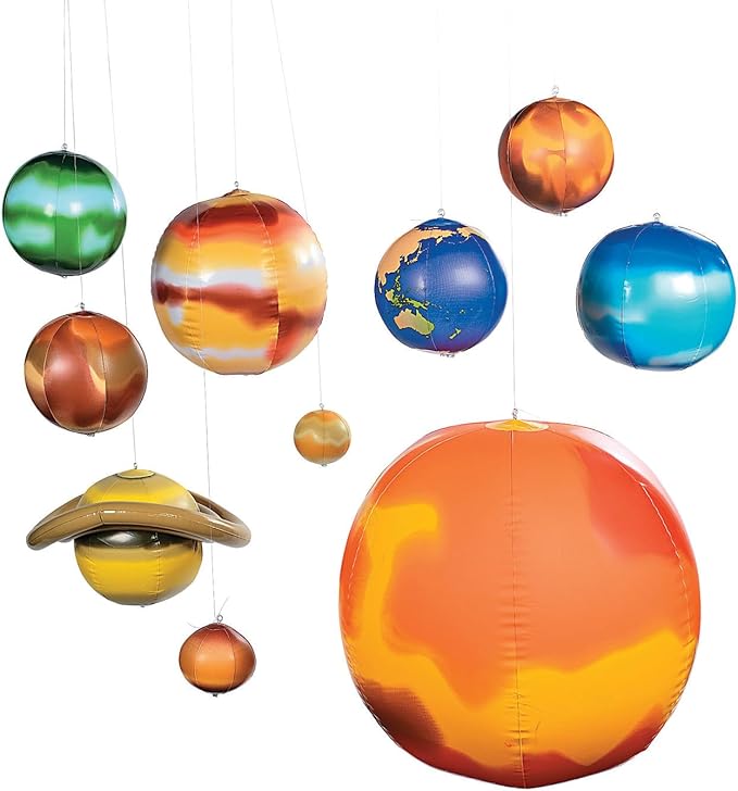 Fun Express Inflatable Solar System Model Kit - 10 Piece Educational Space Toys Set with Planets & Sun for Kids | Perfect for Science Classroom Decor, Space Themed Party Decorations & Bedroom Display
