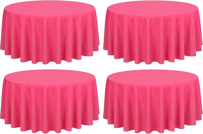 Showgeous 4 Pack Hot Pink Round Tablecloth 120 Inch Polyester Table Cloth for Round Tables Washable Decorative Fabric Table Covers for Wedding Dining Party