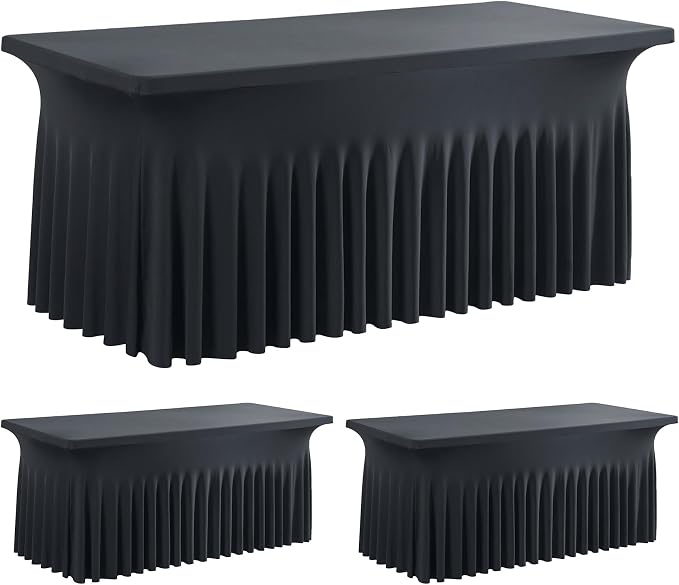 leegleri 2Pack Black Spandex Table Clothes for 4 Foot Rectangle Tables, Wrinkle Free 4ft Stretchy Table Cover, Spandex Table Skirt for 6FT Rectangle Tables-for Banquet Weddings Parties