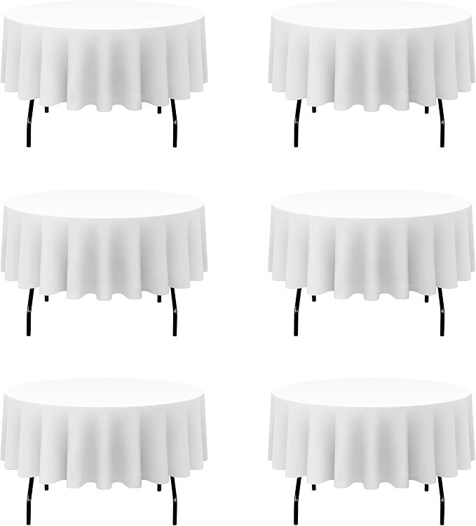 BRILLMAX 6 Pack White Round Tablecloths 70 Inch for 30“-48” Tables - 150 GSM Polyester Fabric, Standard Drop, Water, Stain & Wrinkle Resistant Cloth Cover for Wedding Reception Banquet Dining Party
